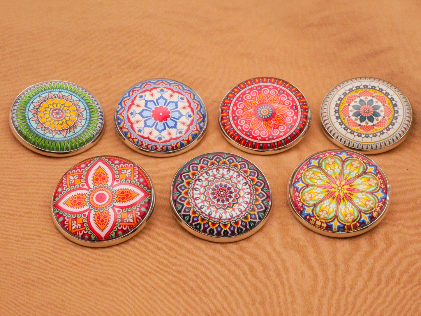 Mandala Colorful Tribal Glass Dome Silver Metal Button Various 27mm