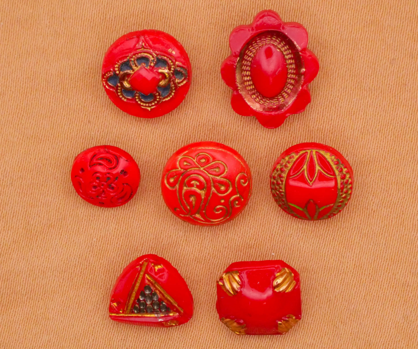 India Asia Inspired Red Glass Hand-Painted Button Various 9-13mm