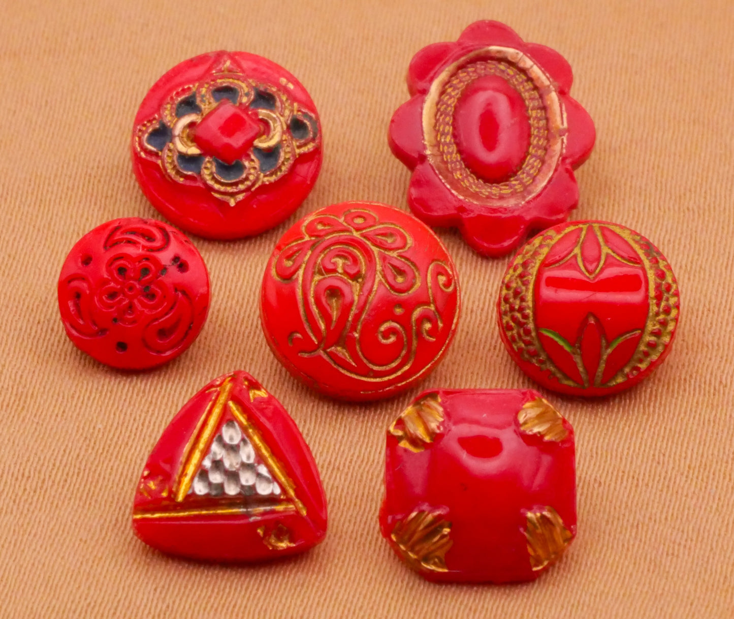 India Asia Inspired Red Glass Hand-Painted Button Various 9-13mm
