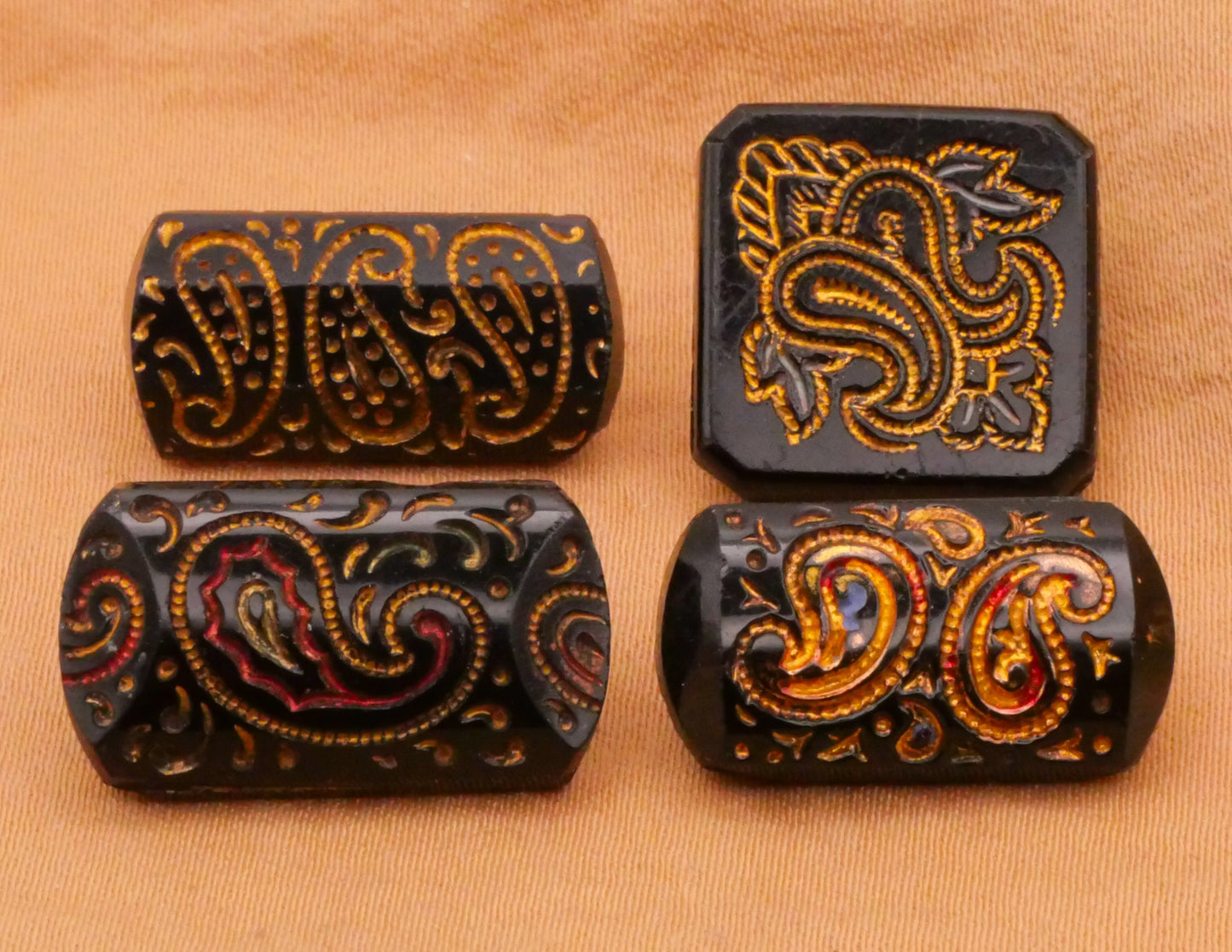 Paisley Hand-Painted Black Glass Antique Button Various 10-21mm