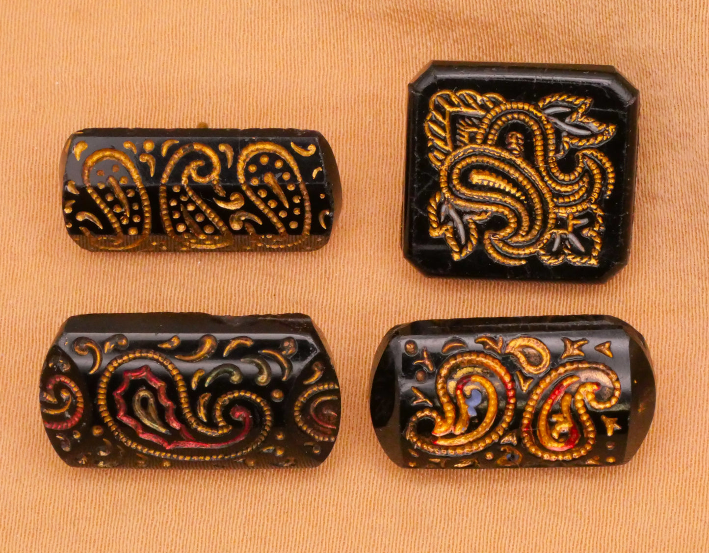 Paisley Hand-Painted Black Glass Antique Button Various 10-21mm