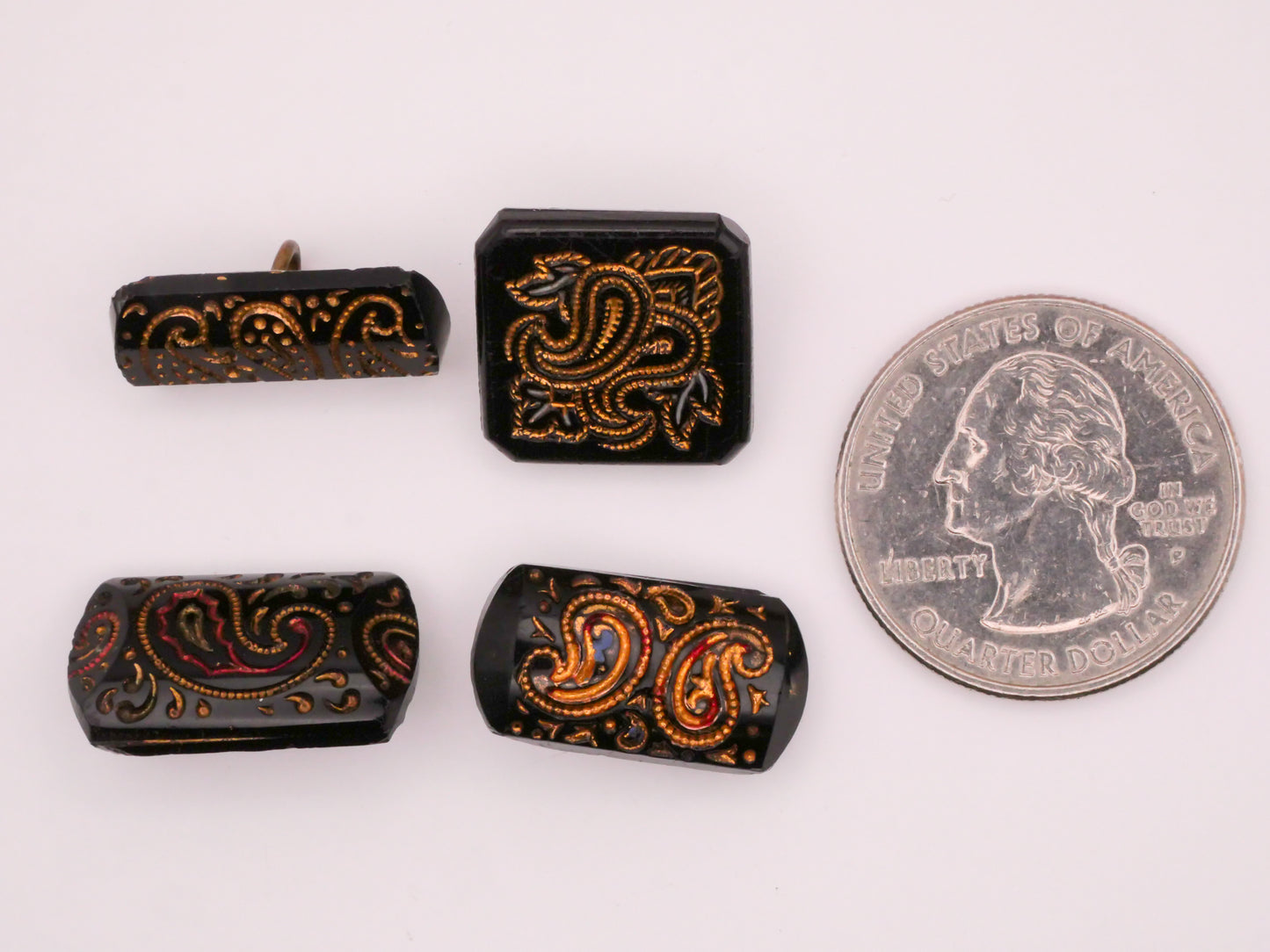 Paisley Hand-Painted Black Glass Antique Button Various 10-21mm