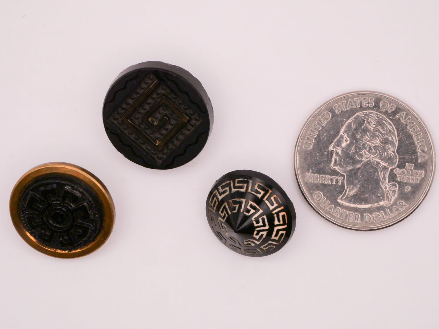 Aztec or Greek Key Look Black Glass Button Various 16-19mm