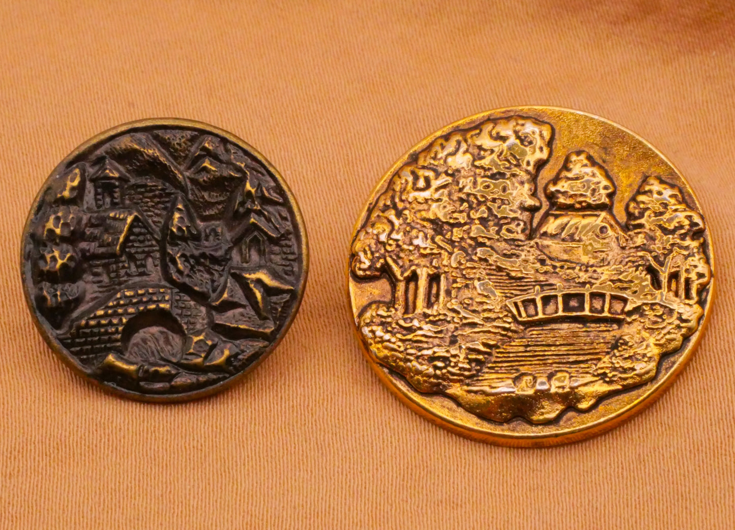 Bridge House Landscape Scene Metal Button Various 15-25mm