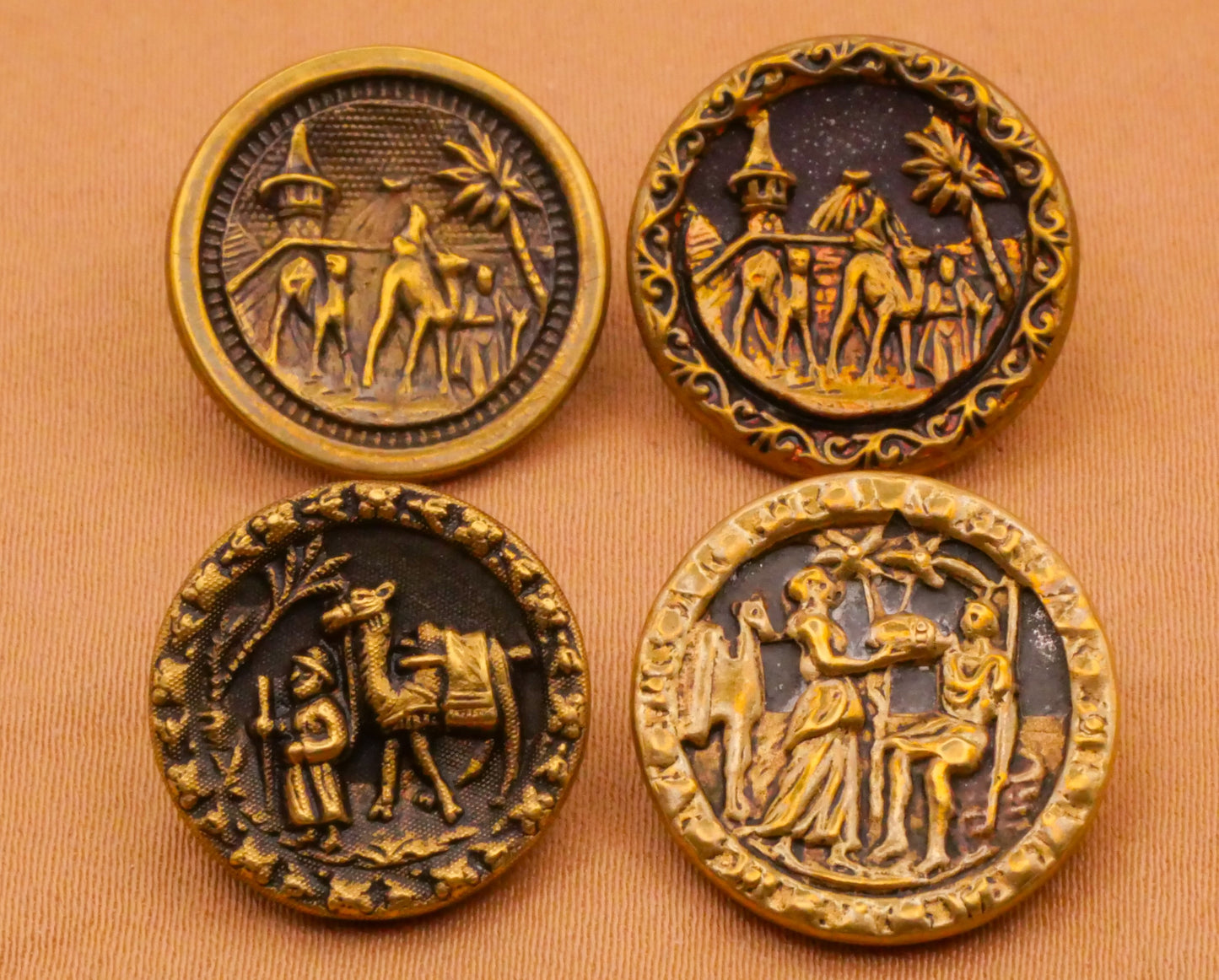 Camel People Palm Tree Landscape Victorian Picture Button Various 16-18mm