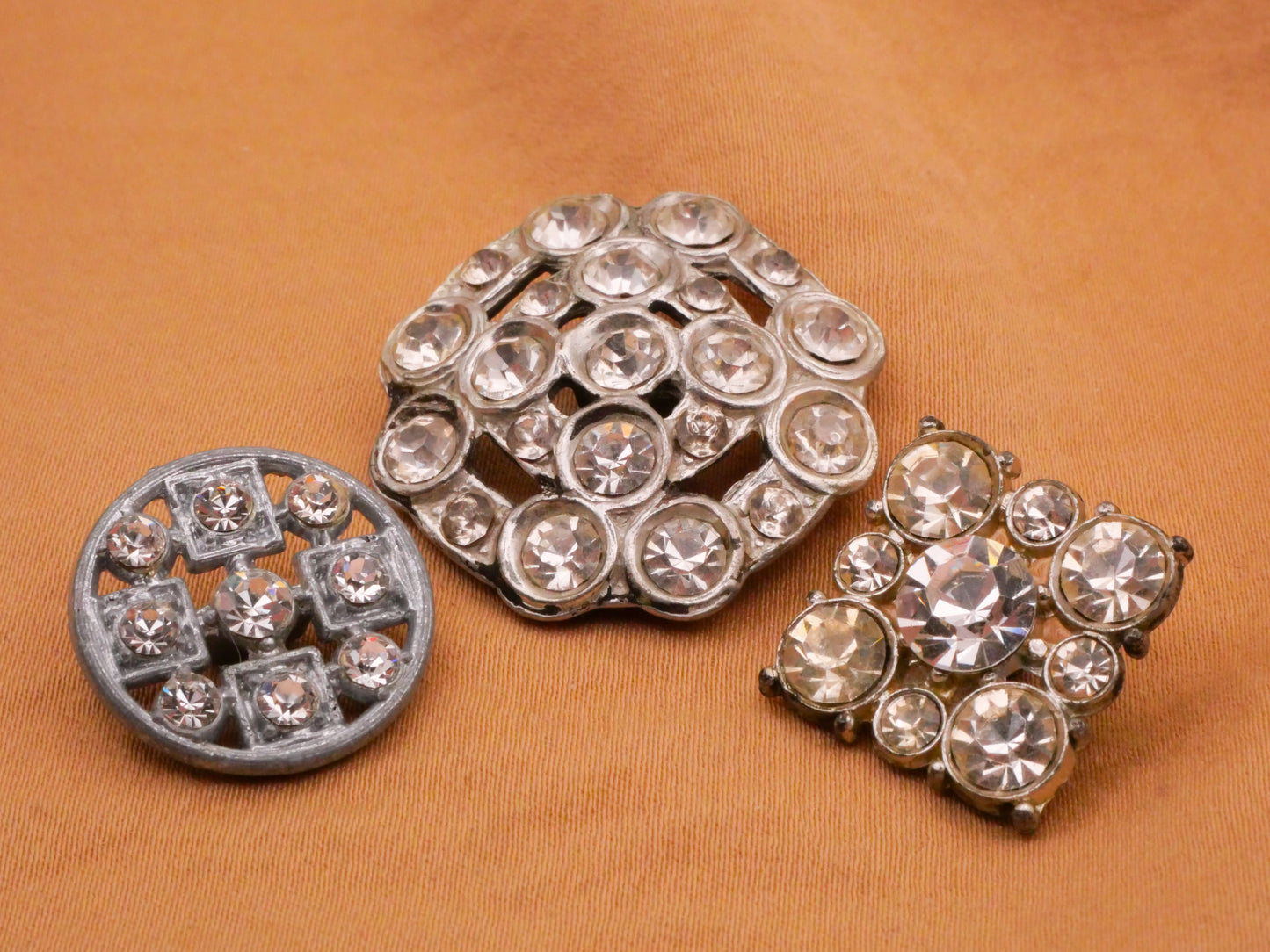 Rhinestone Clear Glass Metal Vintage Button Various 17-28mm