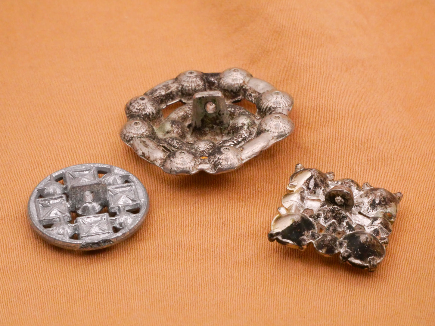 Rhinestone Clear Glass Metal Vintage Button Various 17-28mm