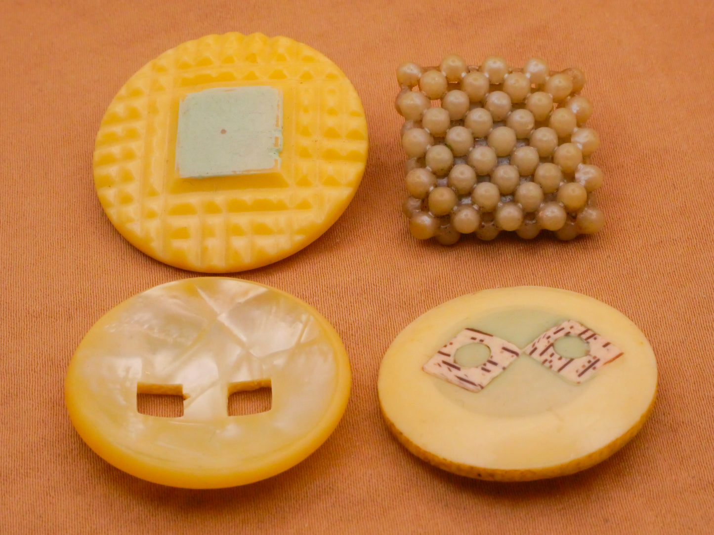 Butter Square Motif Celluloid Early Plastic Button Various 21-30mm