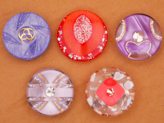 Sparkles Design Under Plastic Blue Purple or Coral Button Various 19-21mm