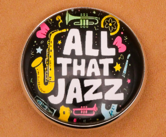 All That Jazz Music Instruments Verbal Glass Silver Metal Button 27mm