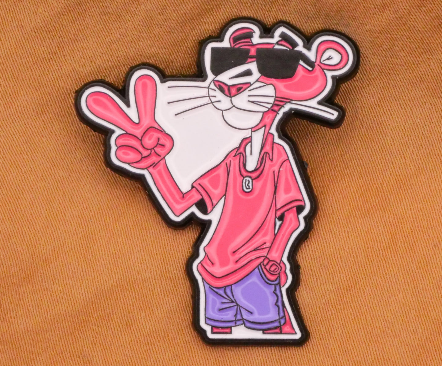 Pink Panther Peace Sign Enamel Metal Button 29x33mm