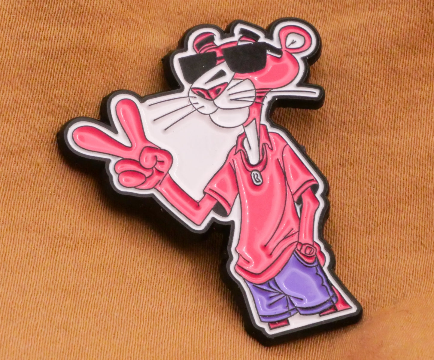 Pink Panther Peace Sign Enamel Metal Button 29x33mm