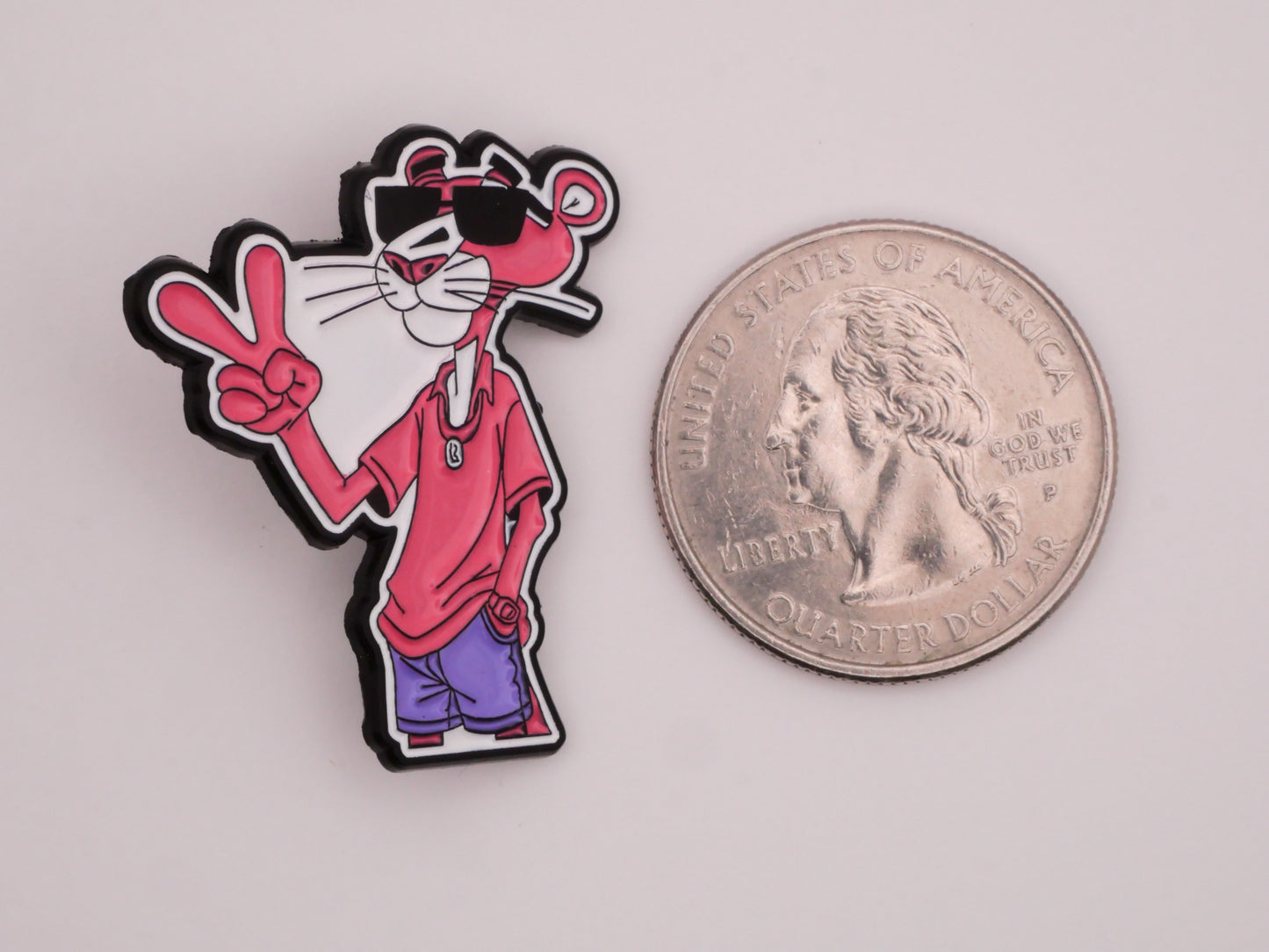Pink Panther Peace Sign Enamel Metal Button 29x33mm