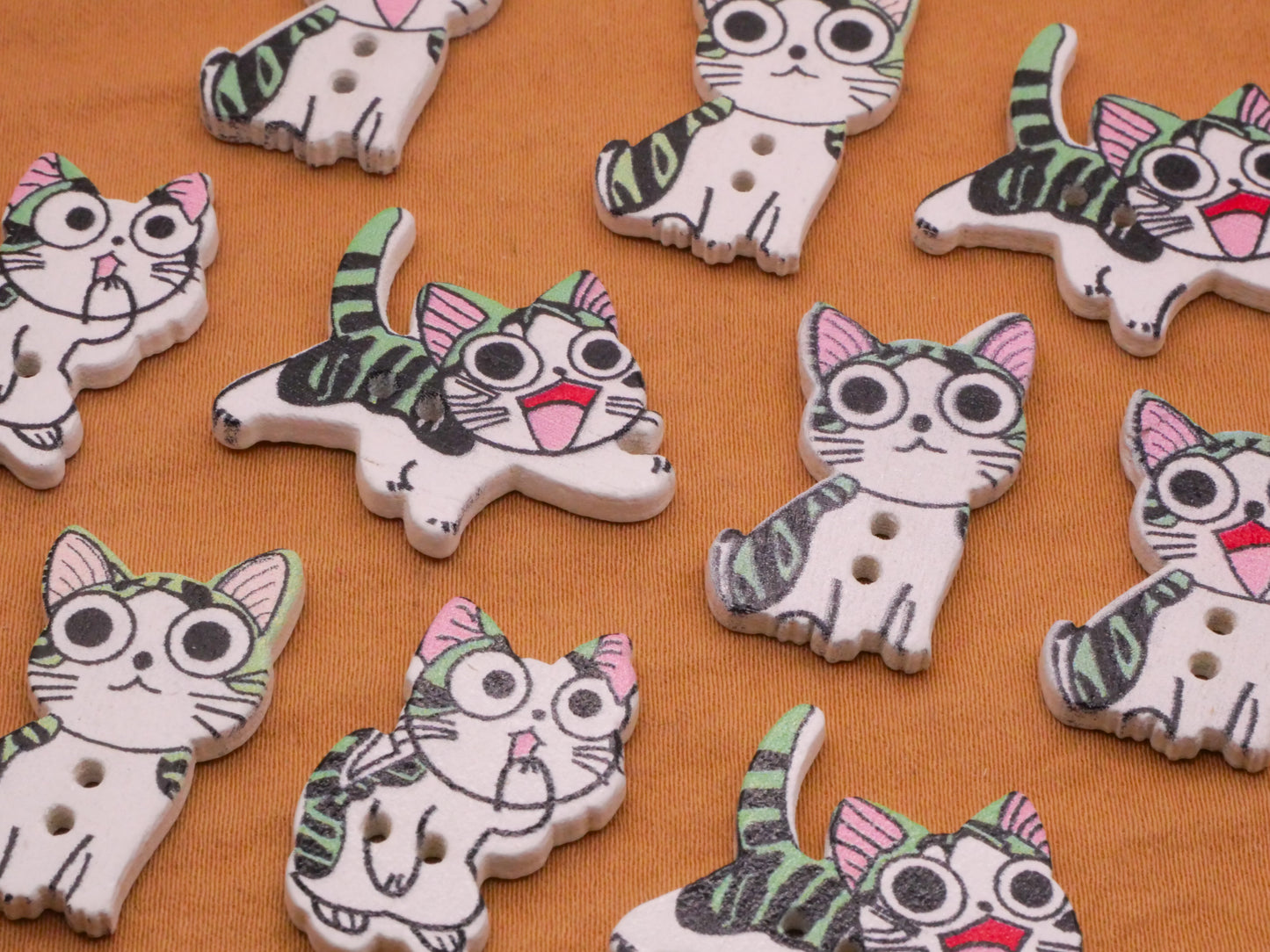 Anime Cat Kitty Wood Assorted Set of Ten Buttons 14-27mm