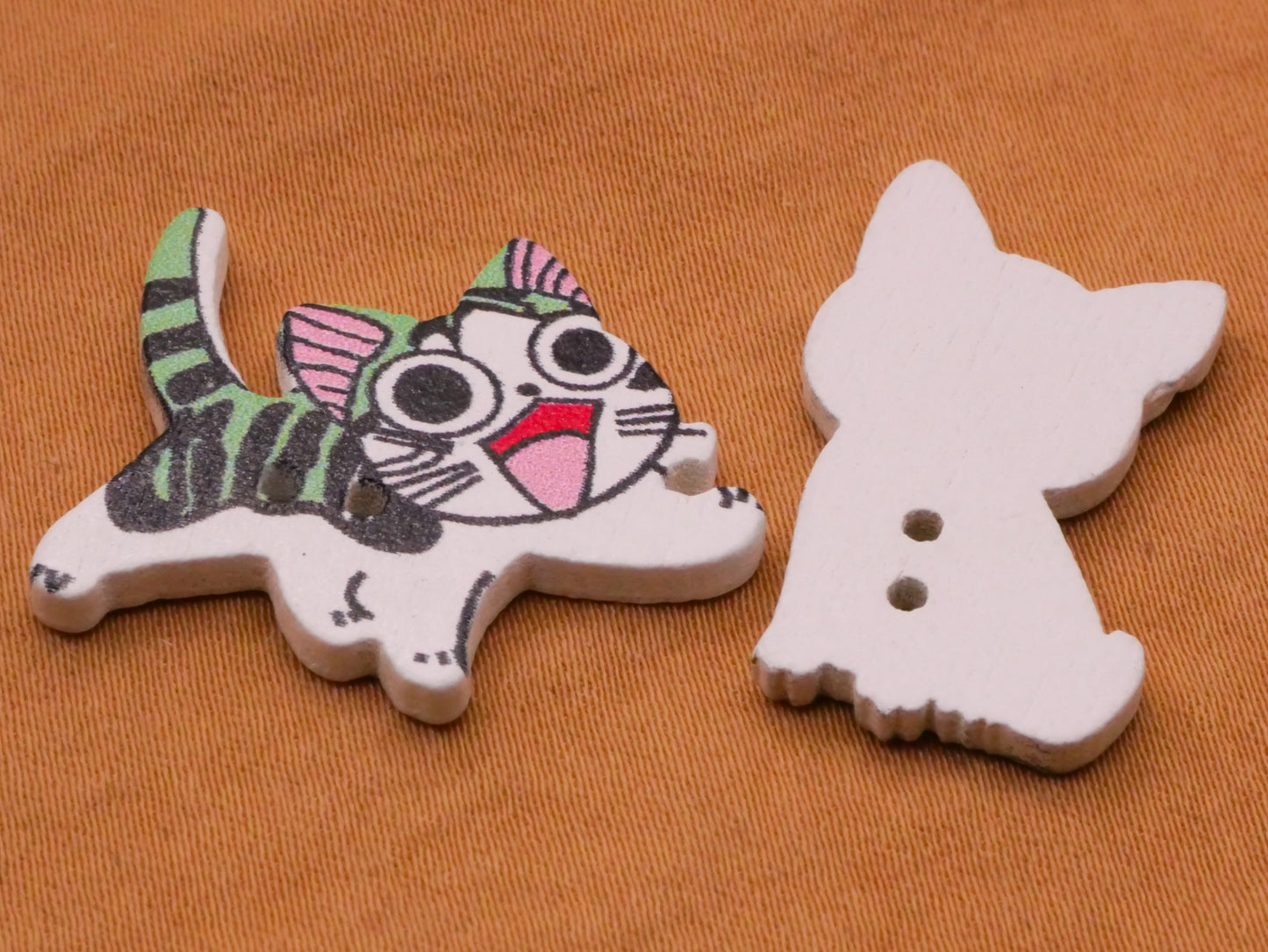 Anime Cat Kitty Wood Assorted Set of Ten Buttons 14-27mm