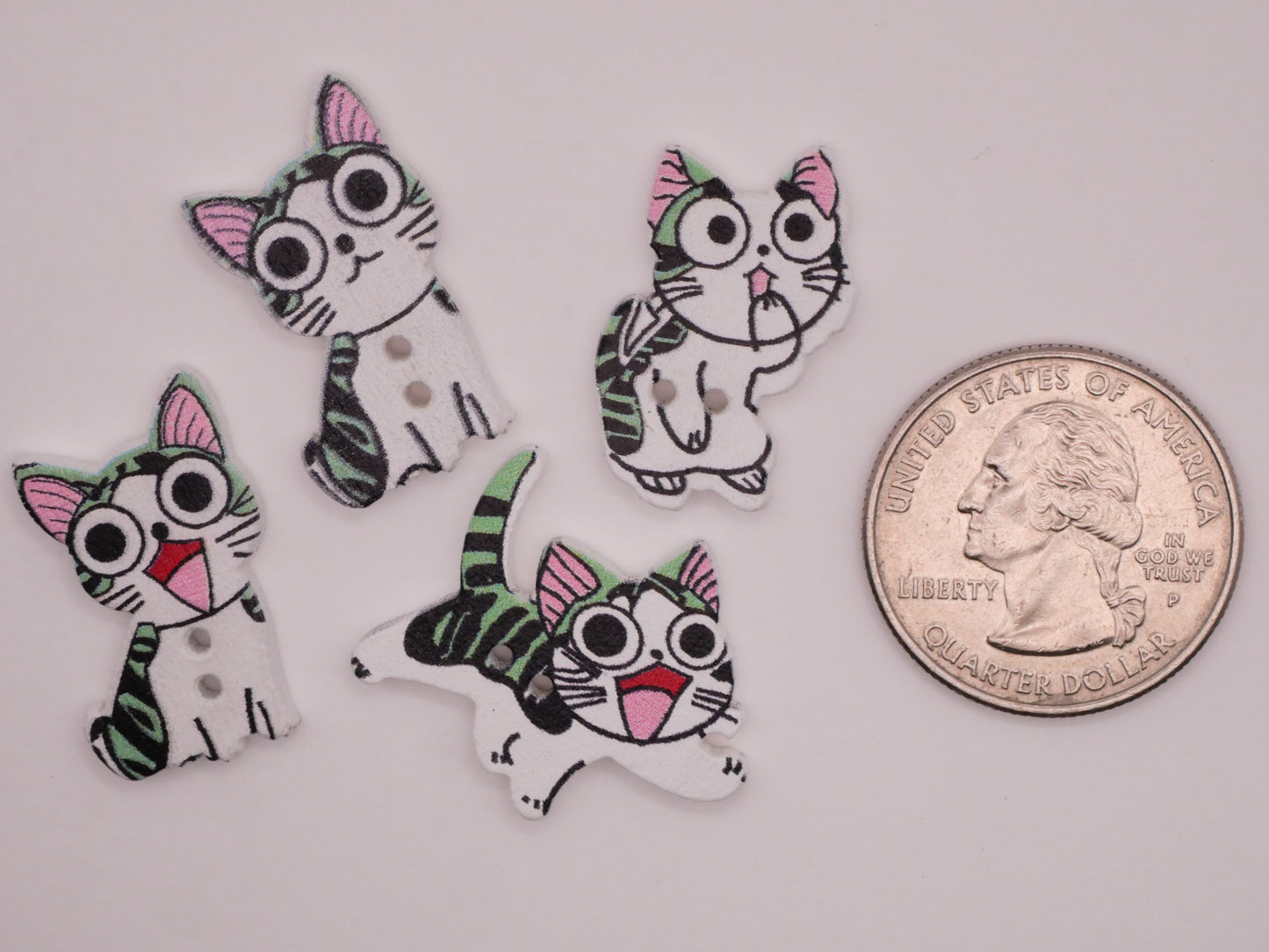 Anime Cat Kitty Wood Assorted Set of Ten Buttons 14-27mm