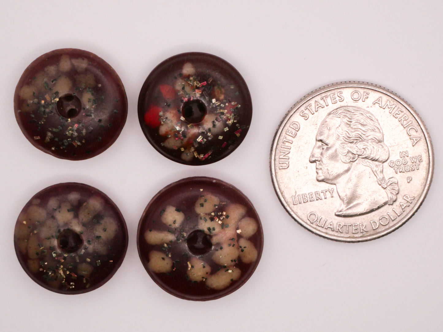 Cranberry Red Fleck Glitter Composition Plastic Button Various 16-19mm