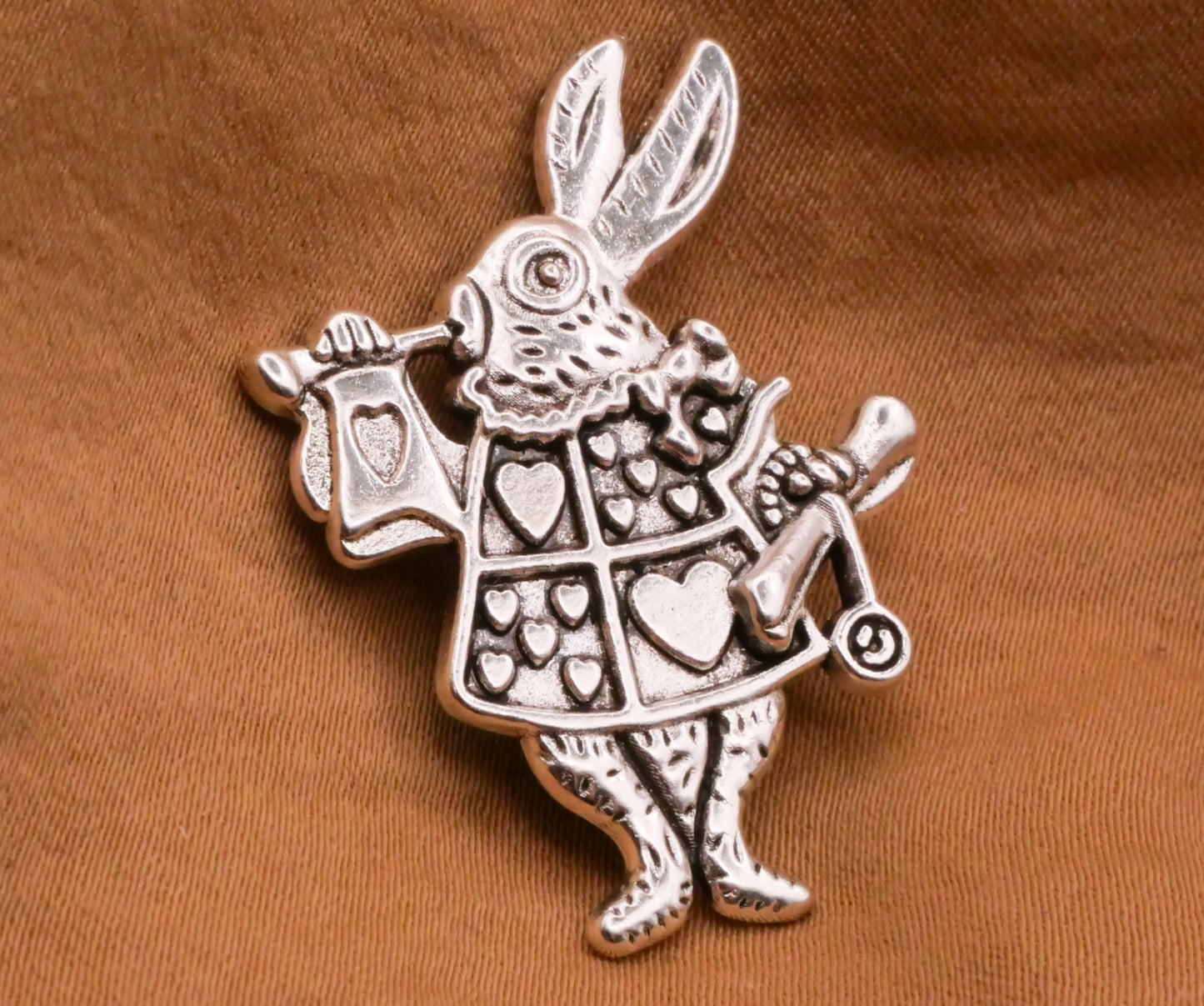 White Rabbit Royal Uniform Heart Silver Metal Large Button 25x33mm