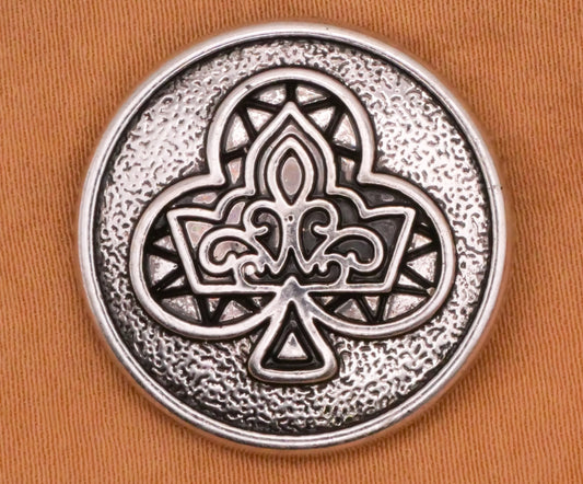Club Clover Crown Royalty Antiqued Silver Metal Button 24mm