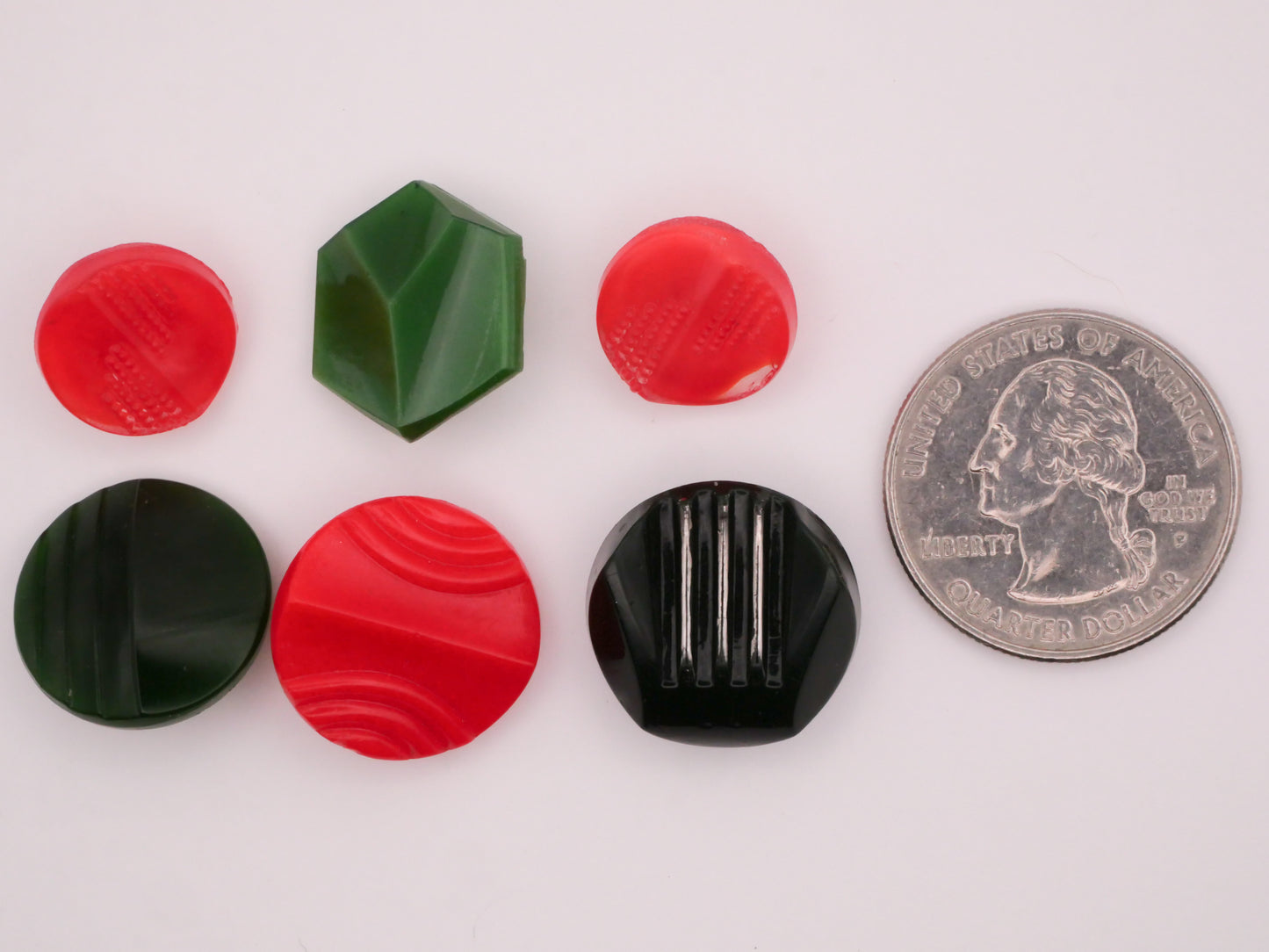 Art Deco Red or Green Vintage Glass Button Various 14-19mm