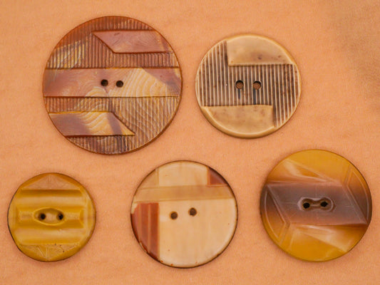 Caramel Art Deco Celluloid Early Plastic Button Various 23-37mm