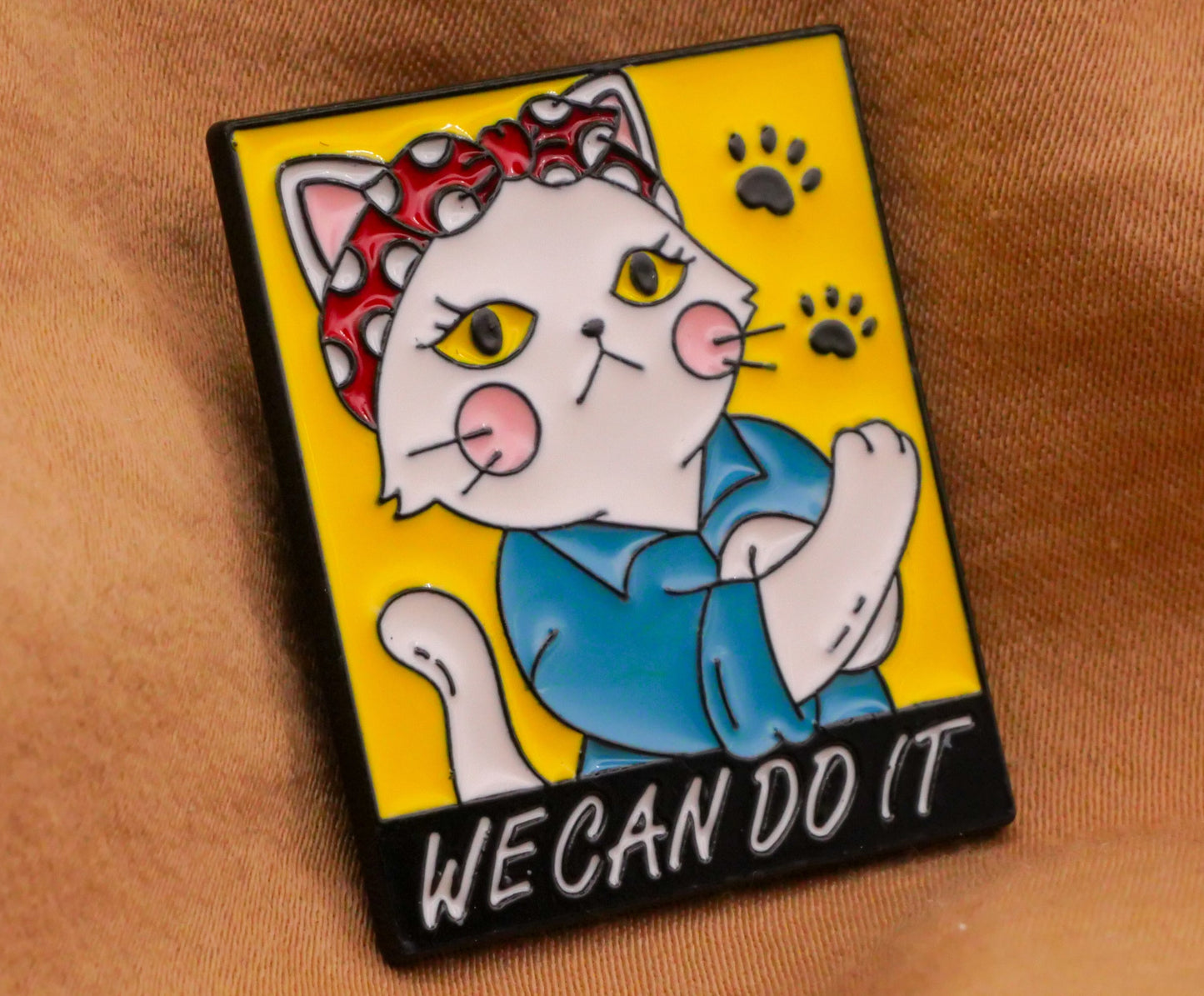 Rosie the Riveter Kitty Cat We Can Do It Enamel Metal Button 25x30mm