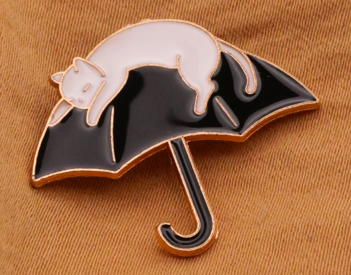 Cat Kitty Umbrella Enamel Metal Button 21x25mm