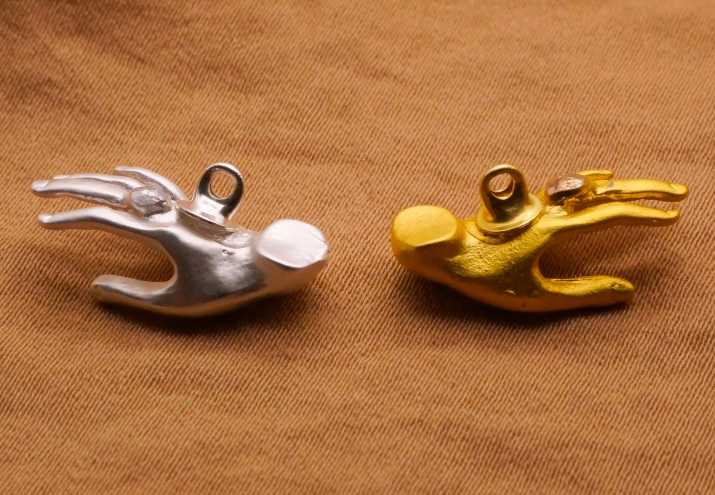Hands Palms Gold or Silver Metal Pair of Buttons 9x19mm