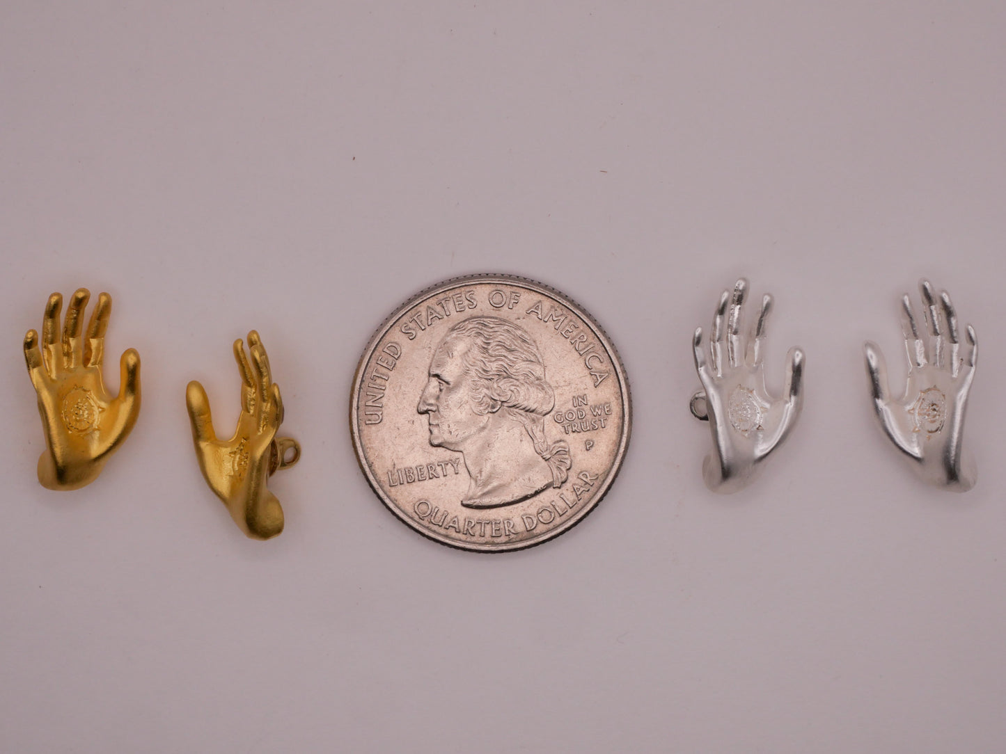 Hands Palms Gold or Silver Metal Pair of Buttons 9x19mm