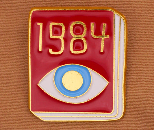 1984 Book Eye Red Enamel Metal Large Button 28x33mm