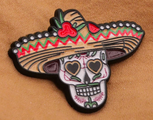 Sugar Skull Skeleton Hat Dios de Muertos Enamel Metal Large Button 26x36mm