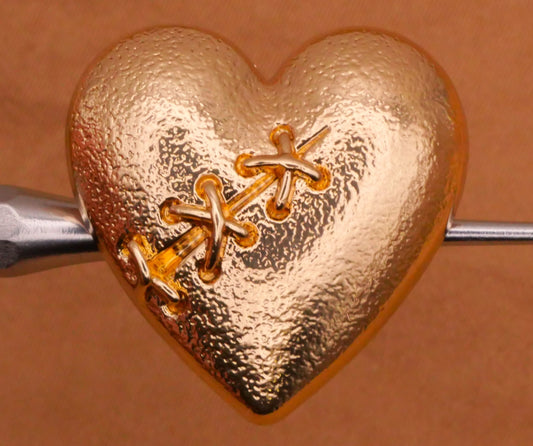 Broken Heart Stitches Gold Metal Button 22mm