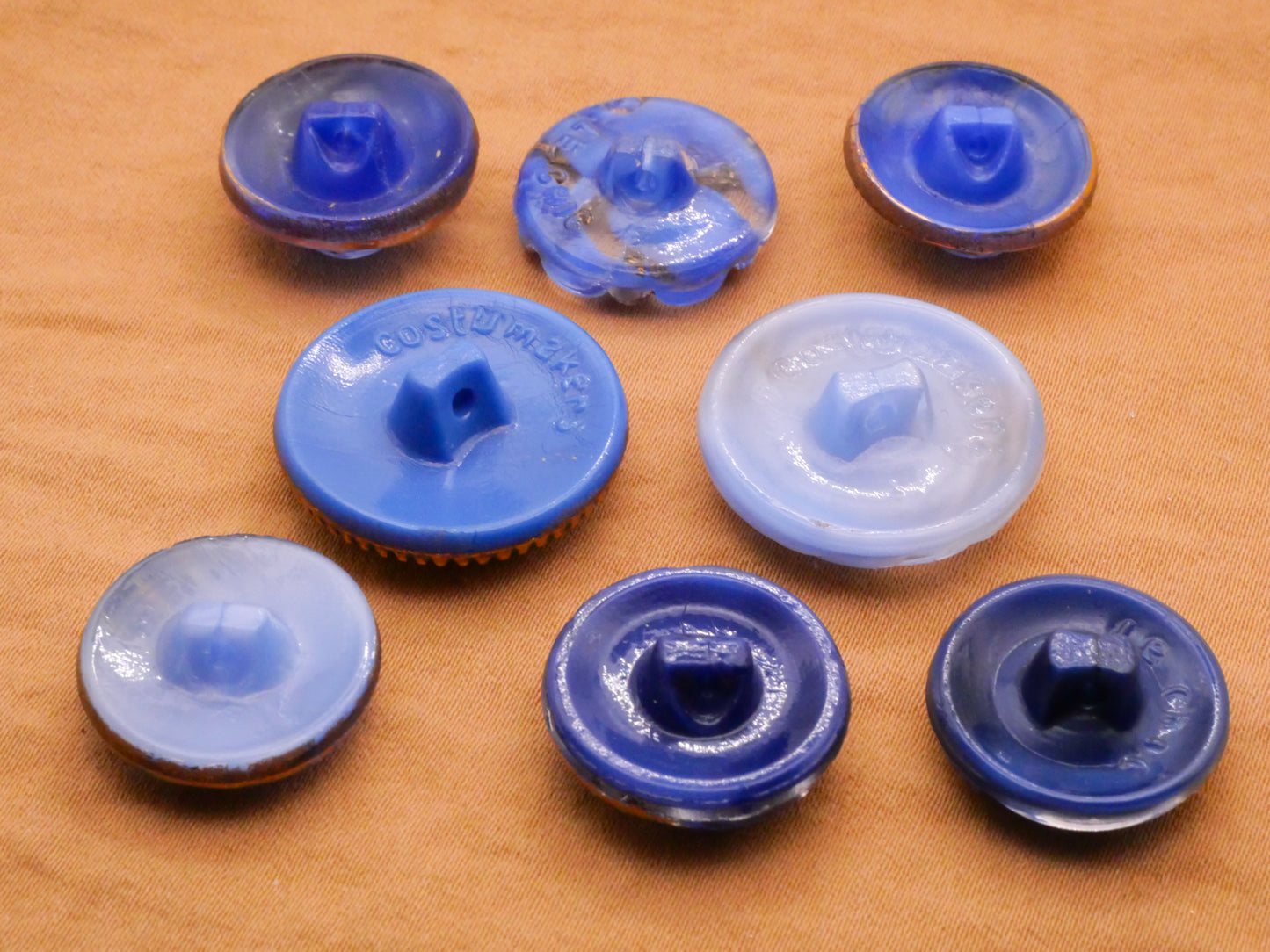 Blue Gold Moonglow Digdug Vintage Glass Button Various 18-23mm