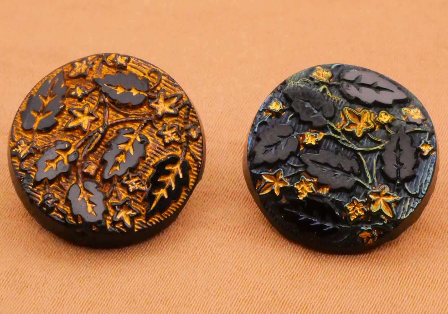 Leaf Leaves Luster Black Glass Antique Button Various 19mm