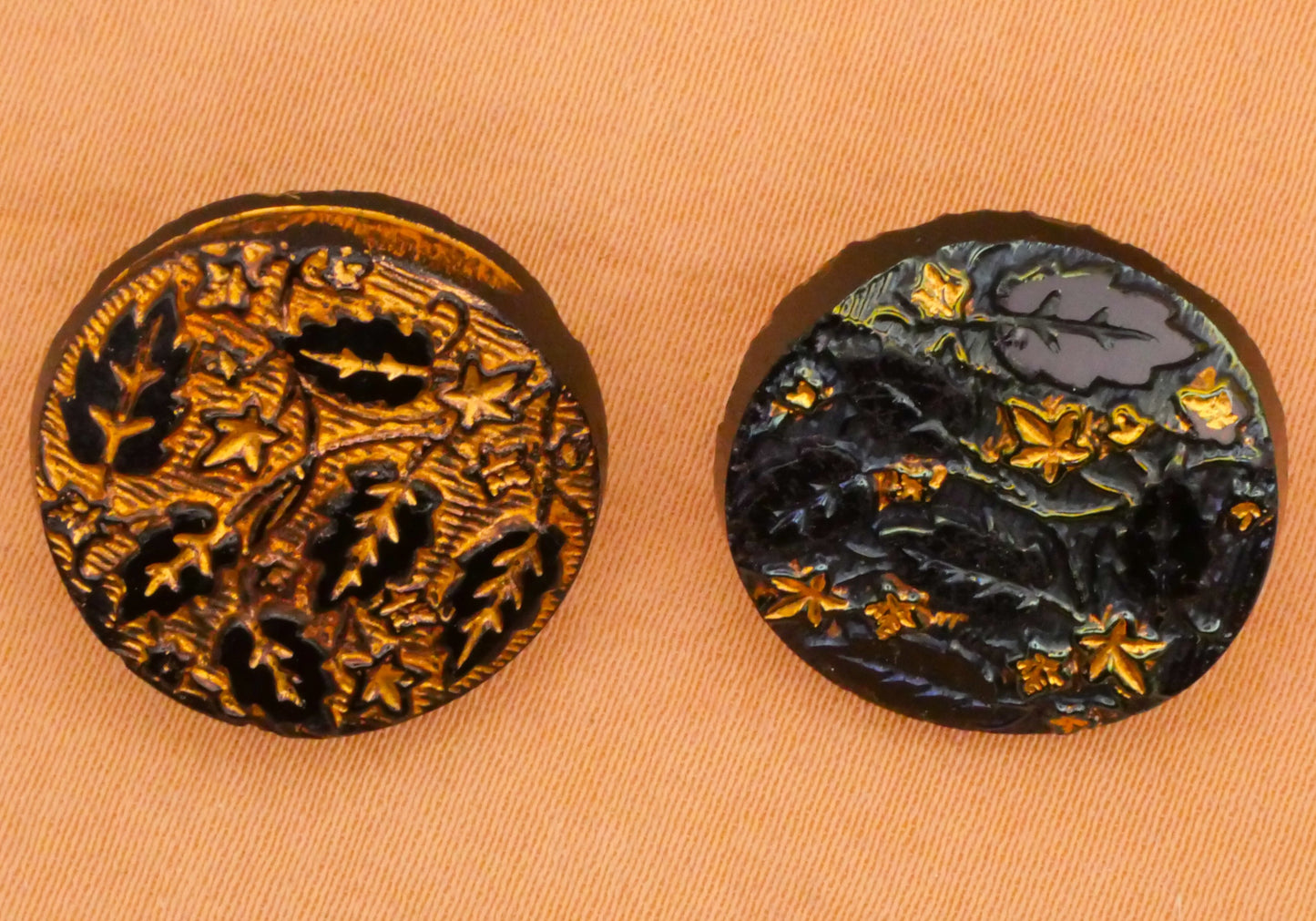 Leaf Leaves Luster Black Glass Antique Button Various 19mm