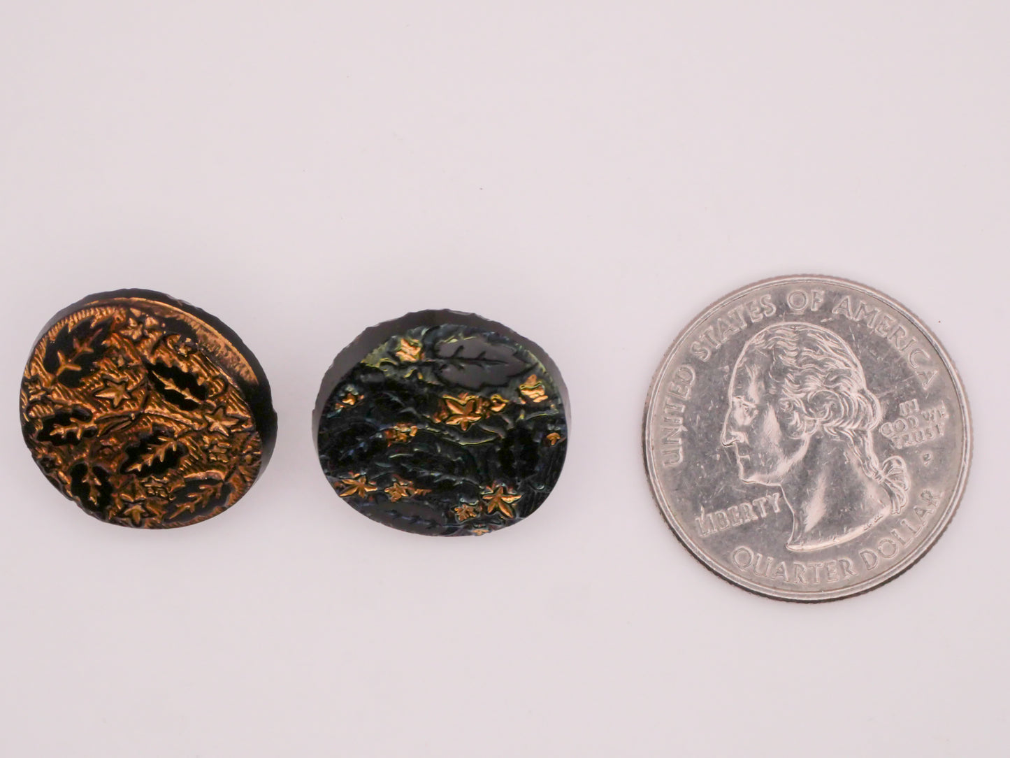 Leaf Leaves Luster Black Glass Antique Button Various 19mm