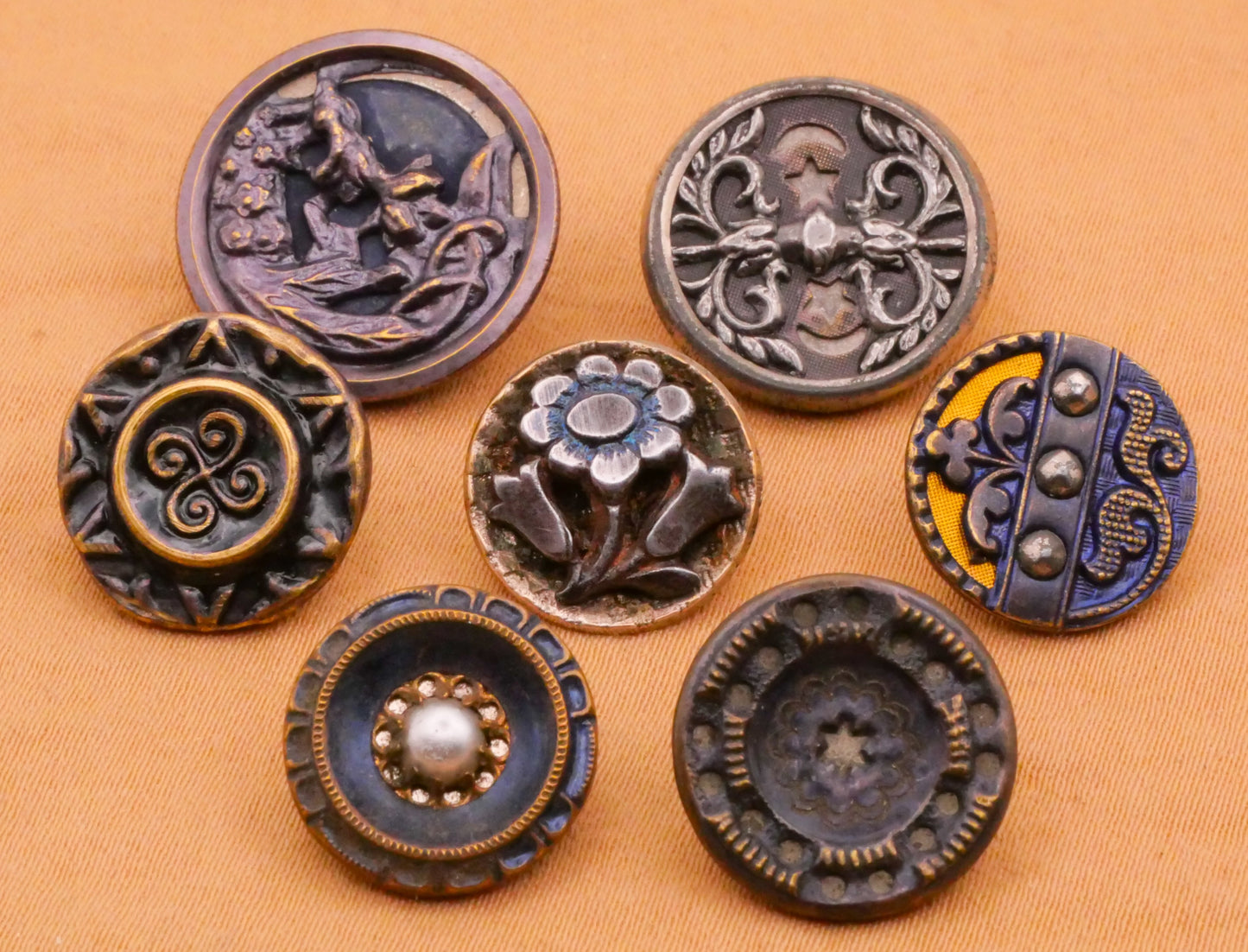 Blue Tinted Victorian Metal Button Various 14-18mm