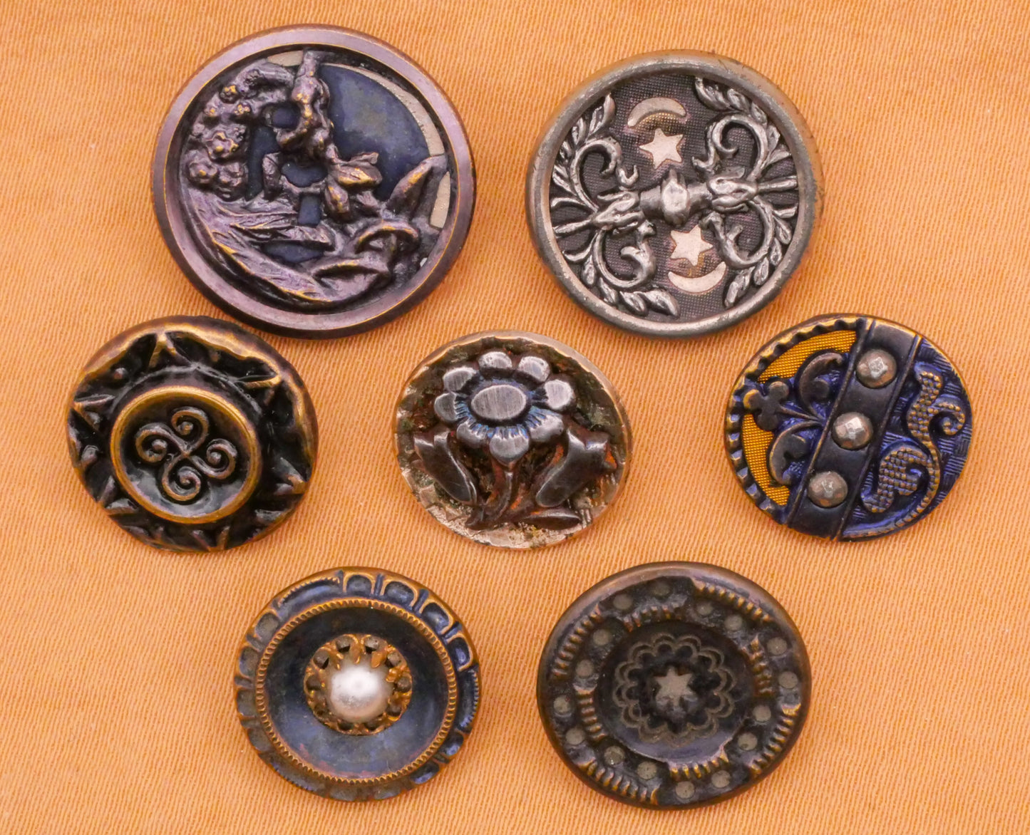 Blue Tinted Victorian Metal Button Various 14-18mm