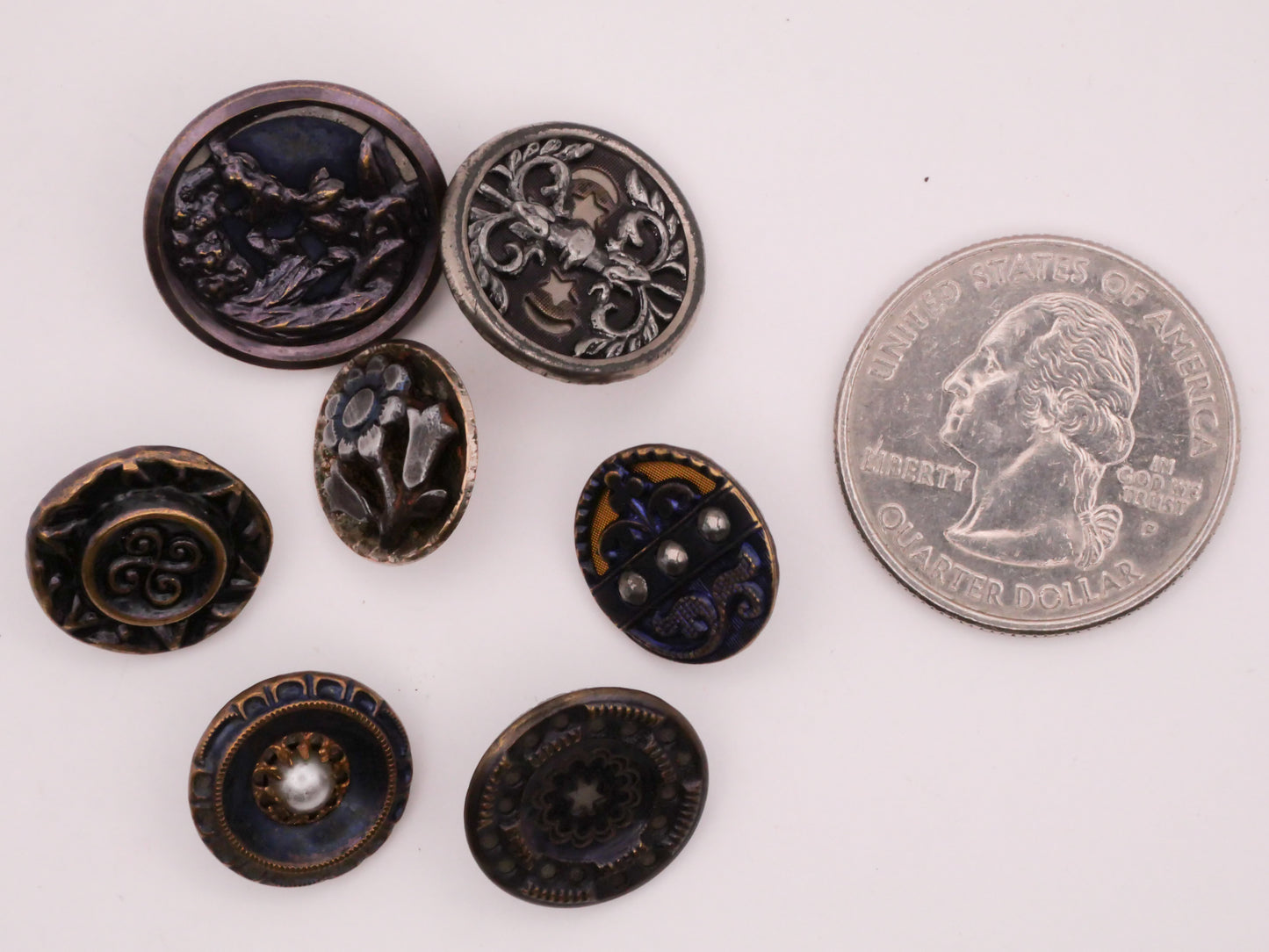 Blue Tinted Victorian Metal Button Various 14-18mm