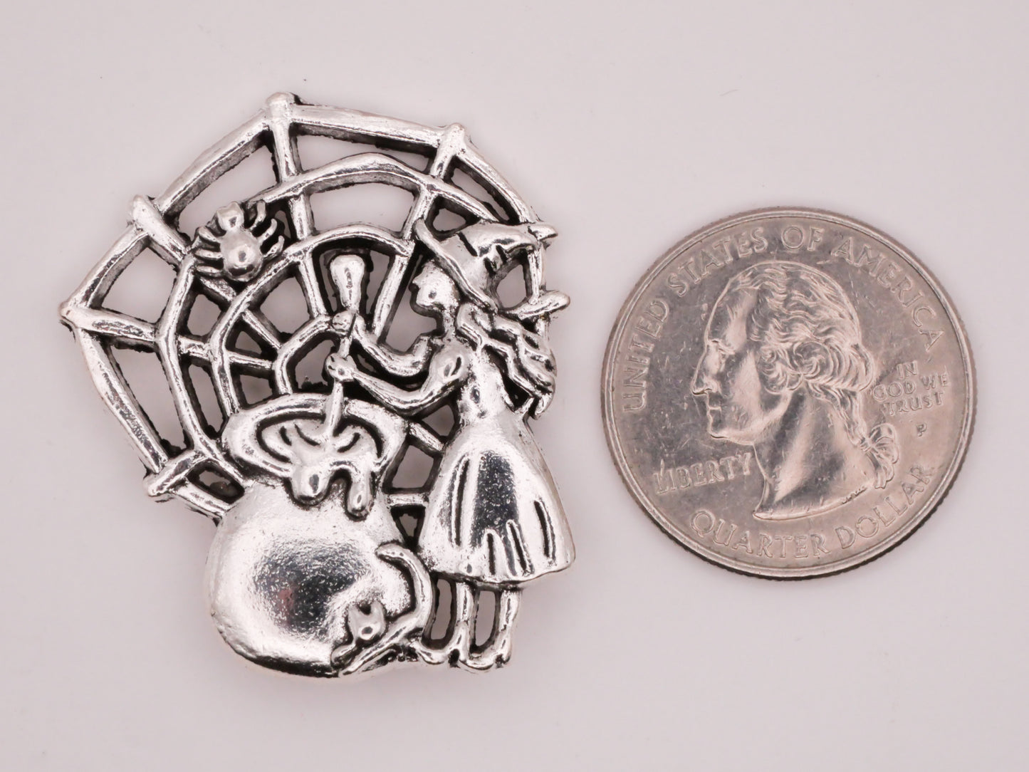 Witch Cauldron Spider Web Large Silver Metal Button 33x38mm