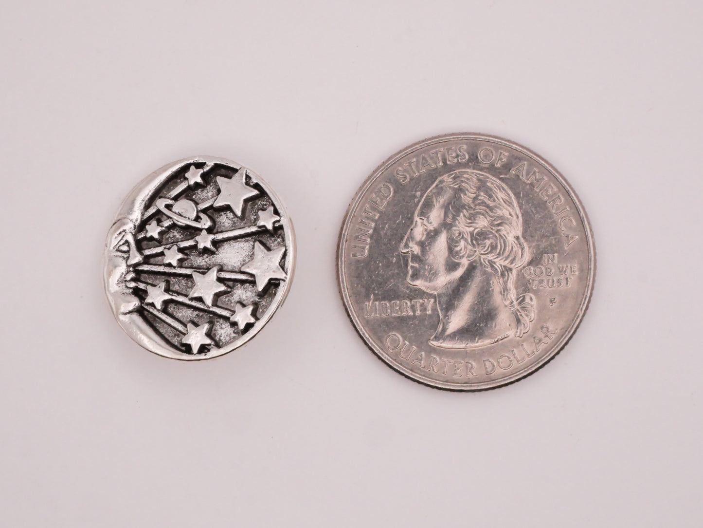Crescent Man On The Moon Stars Planet Silver Metal Button 19mm