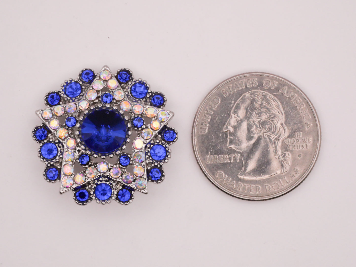 Star Blue Iridescent Rhinestone Metal Button 27mm