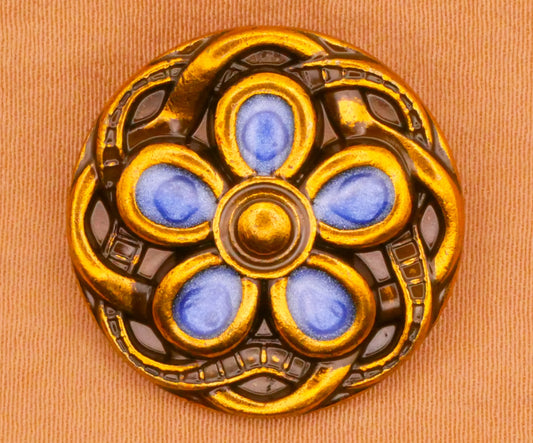 Blue Flower Ribbon Edge Enamel Metal Button 23mm