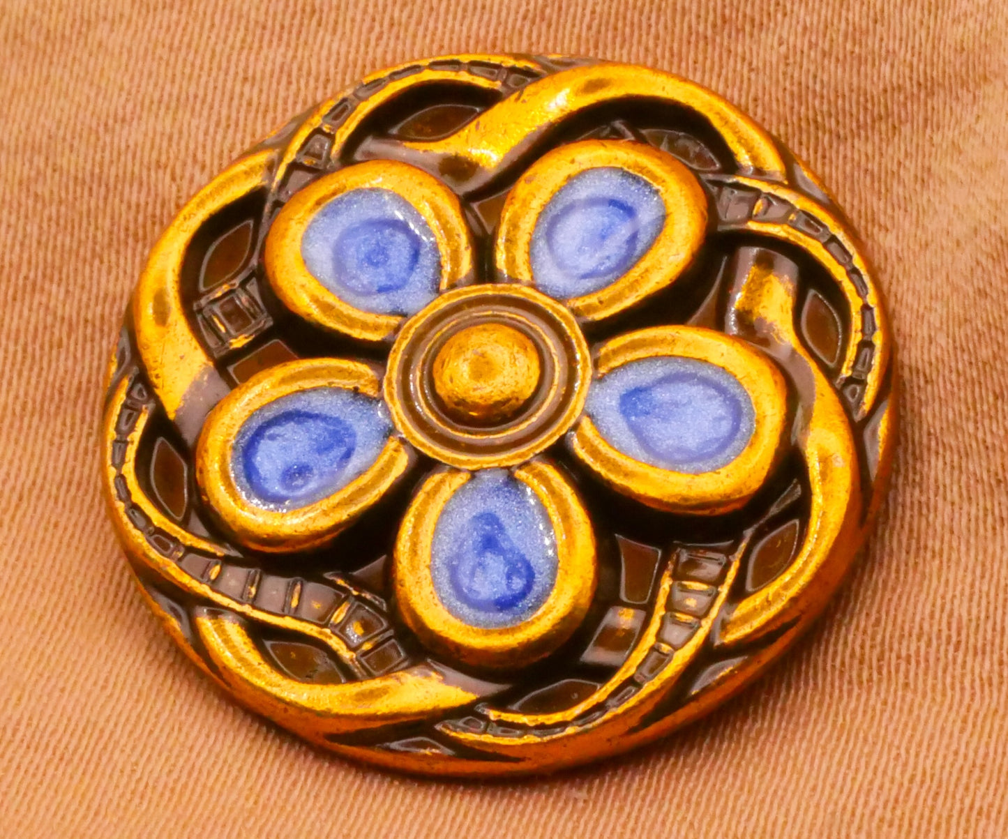 Blue Flower Ribbon Edge Enamel Metal Button 23mm