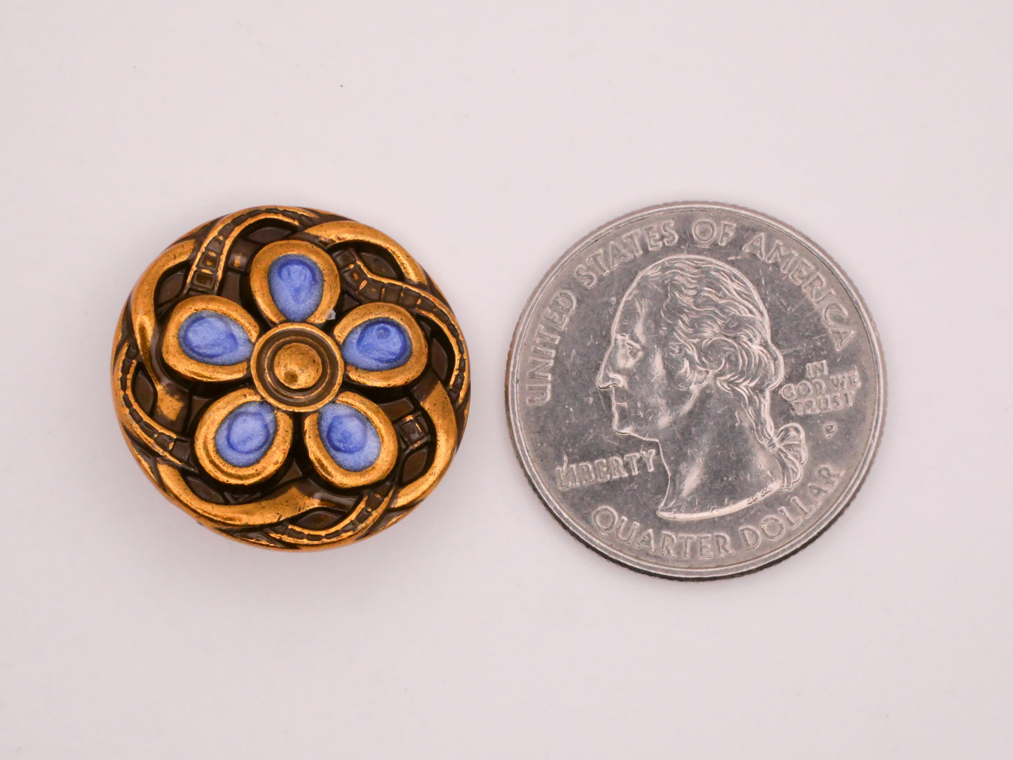 Blue Flower Ribbon Edge Enamel Metal Button 23mm