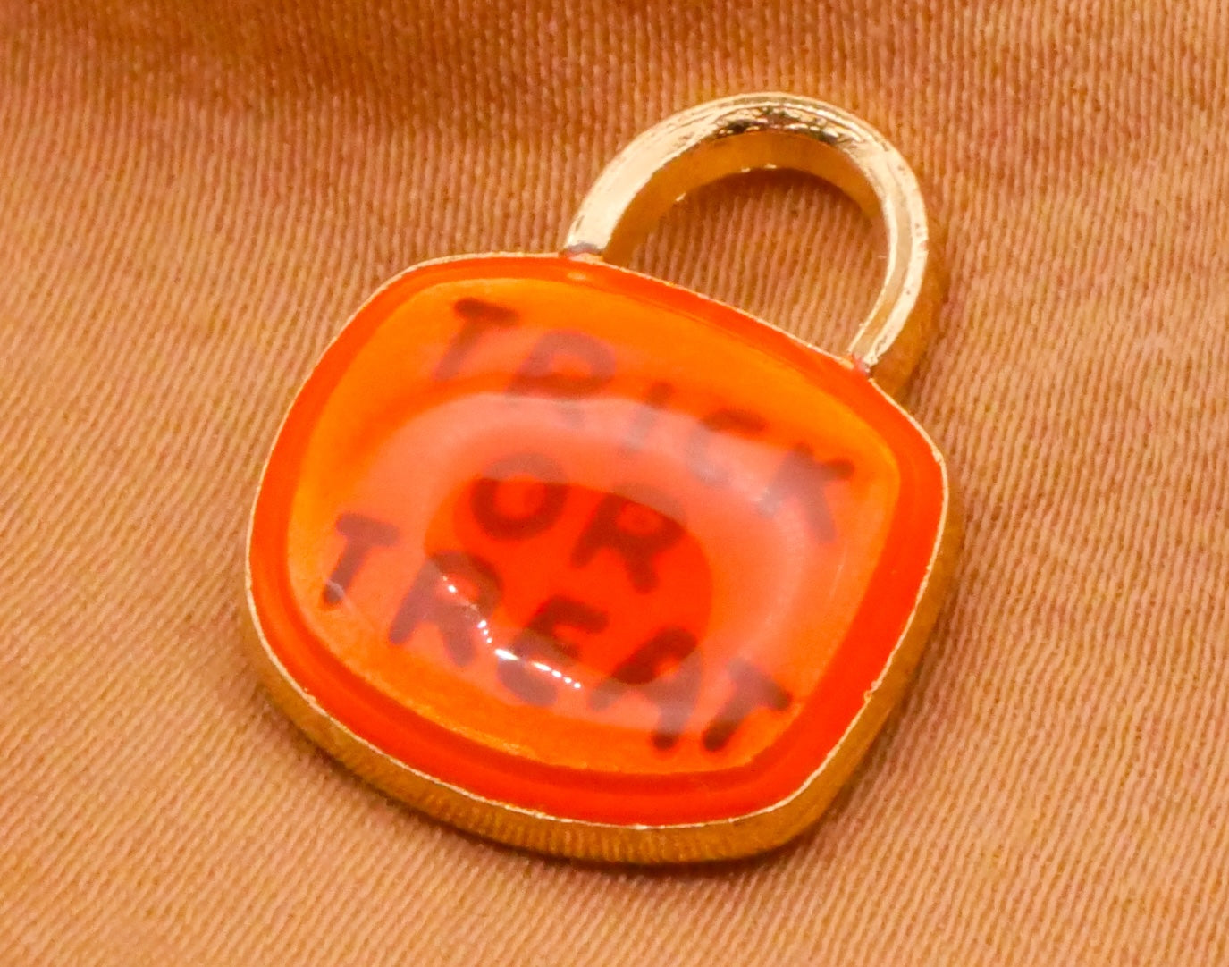 Trick or Treat Bag Verbal Cold Pressed Enamel Metal Button 14x17mm