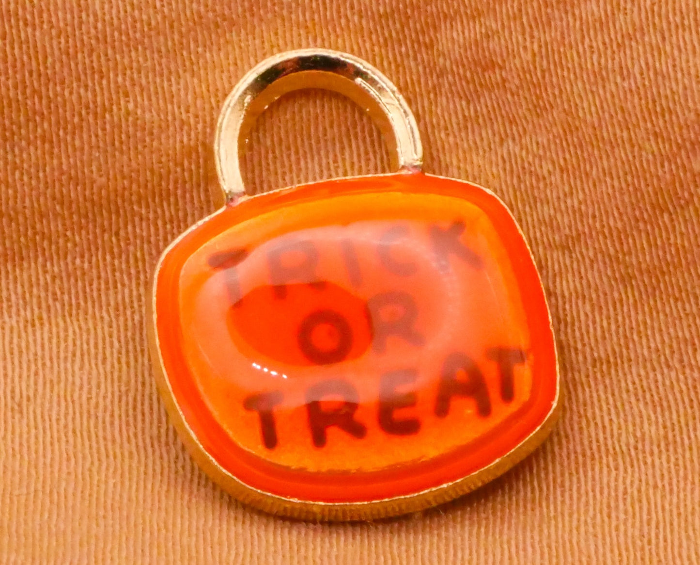 Trick or Treat Bag Verbal Cold Pressed Enamel Metal Button 14x17mm