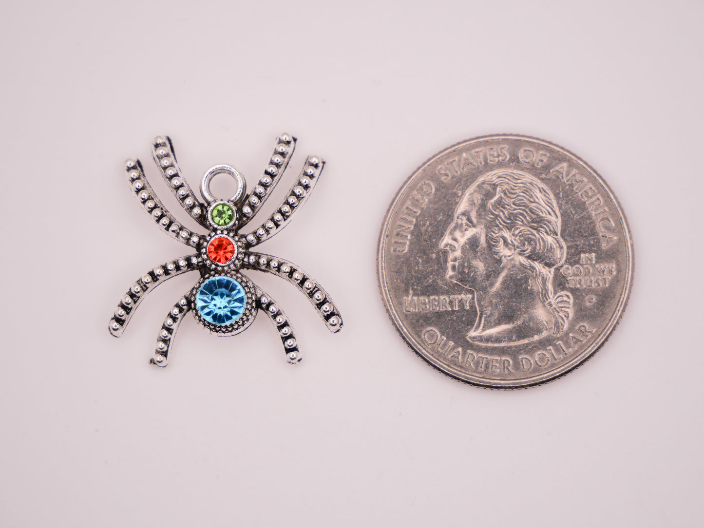 Spider Rhinestone Silver Metal Charm Embellishment 22mm