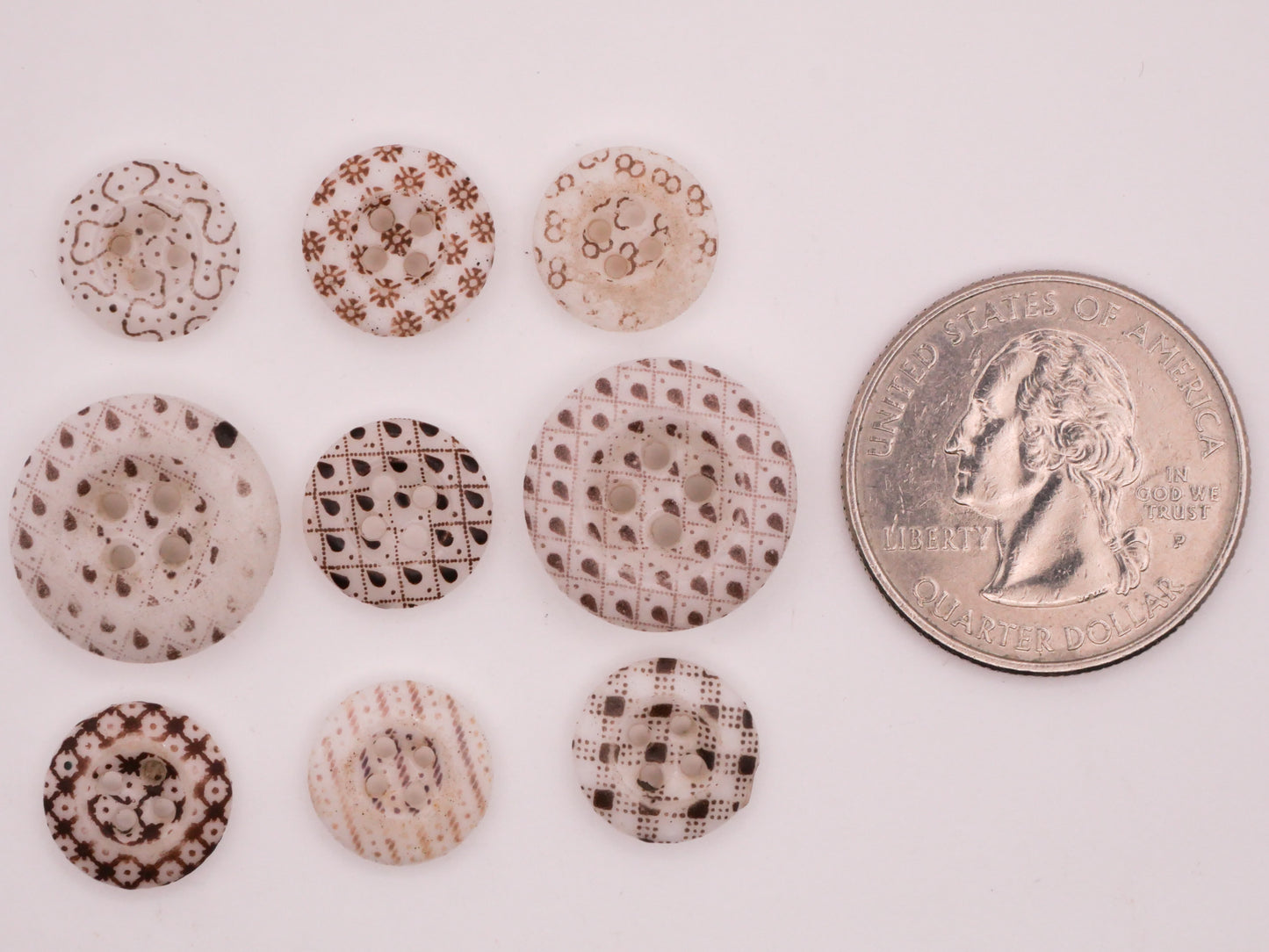 Calico China Glass Brown Pattern Antique Button Various 11-16mm