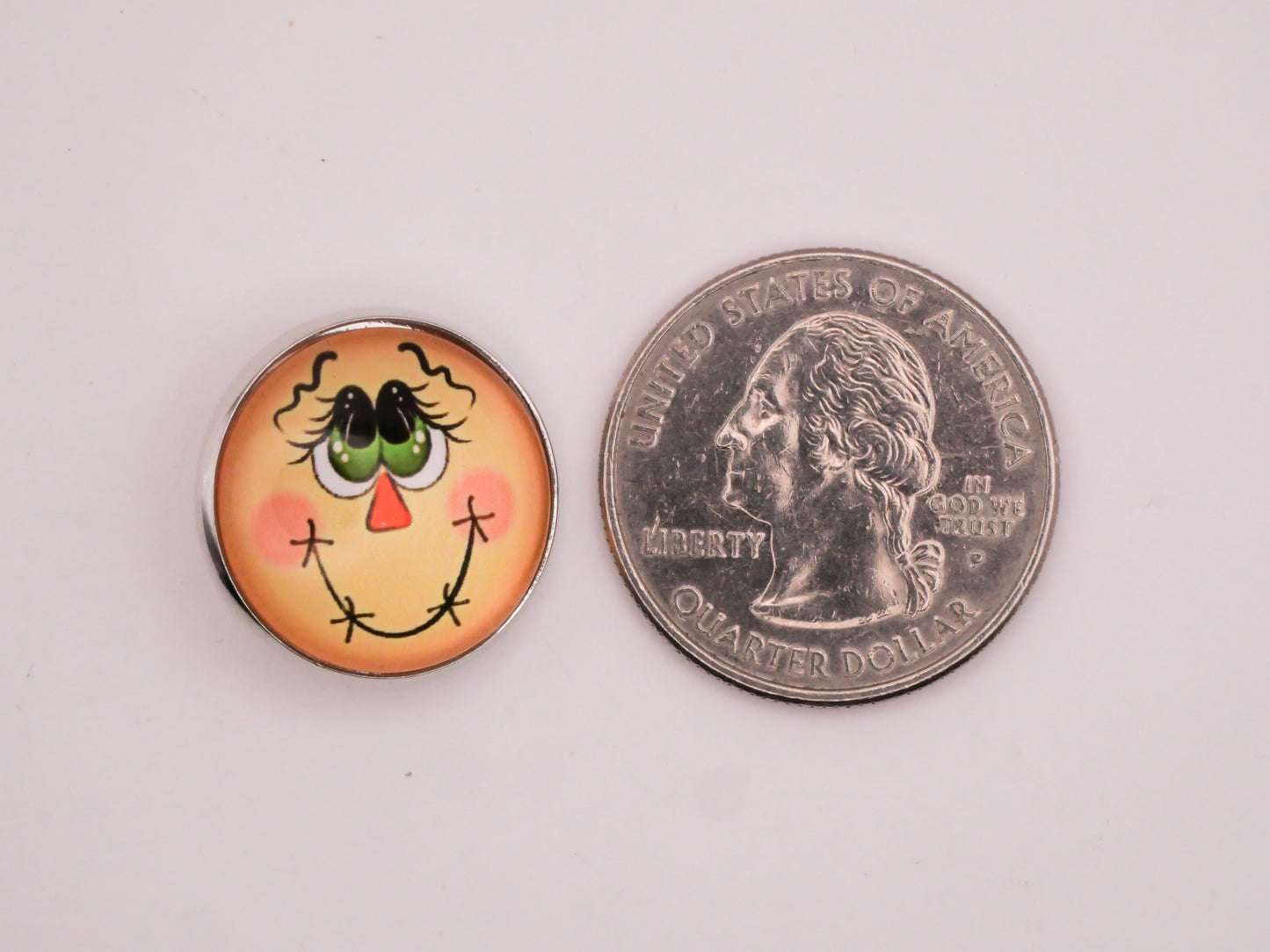 Scarecrow Smiling Face Glass Dome Silver Metal Button 20mm
